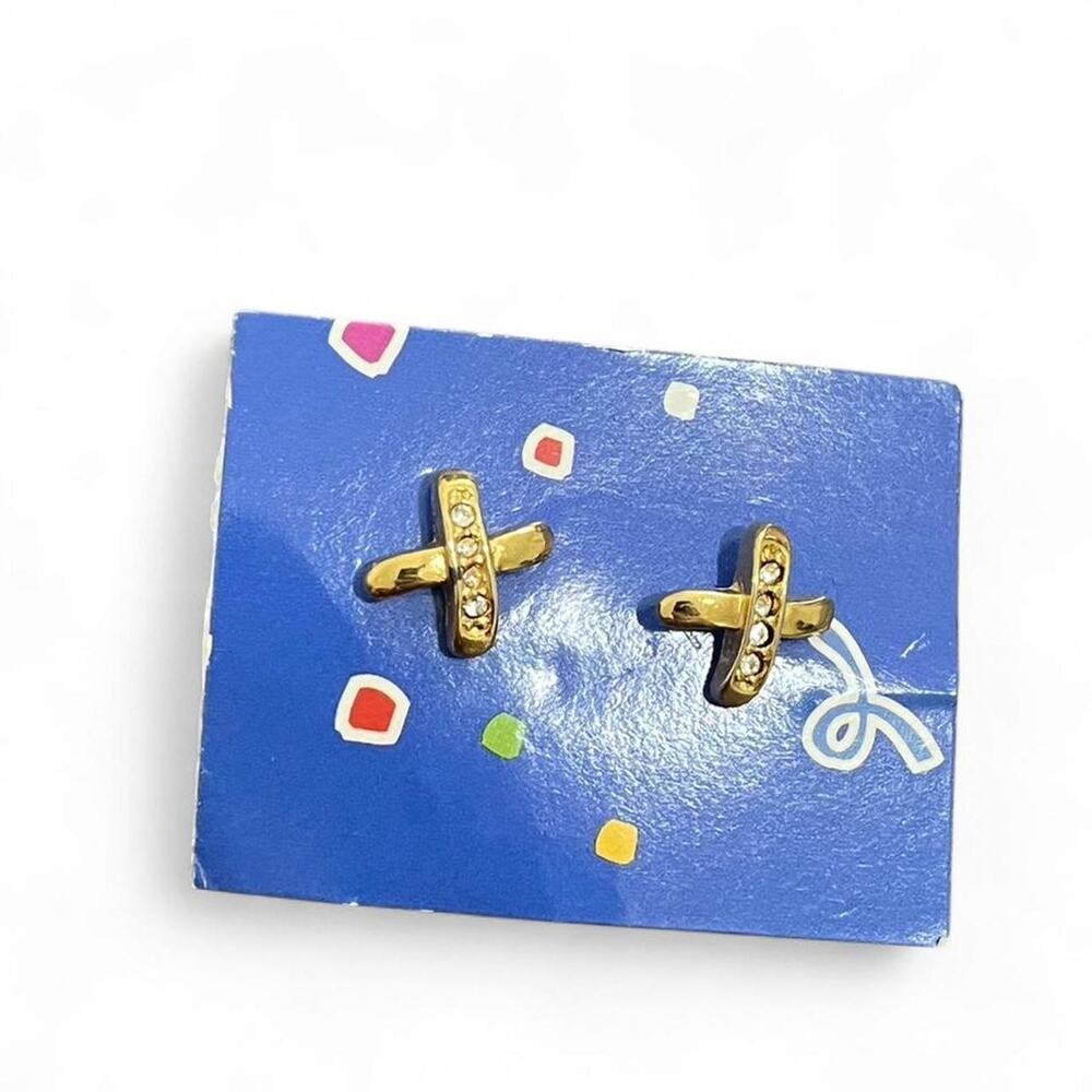 Gold cross earrings with rhinestones